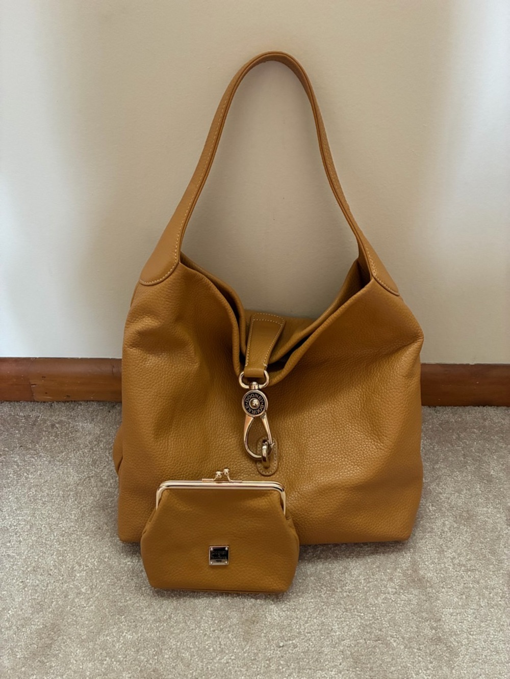Dooney & Bourke Mustard Leather Shoulder Bag with Matching Coin Purse